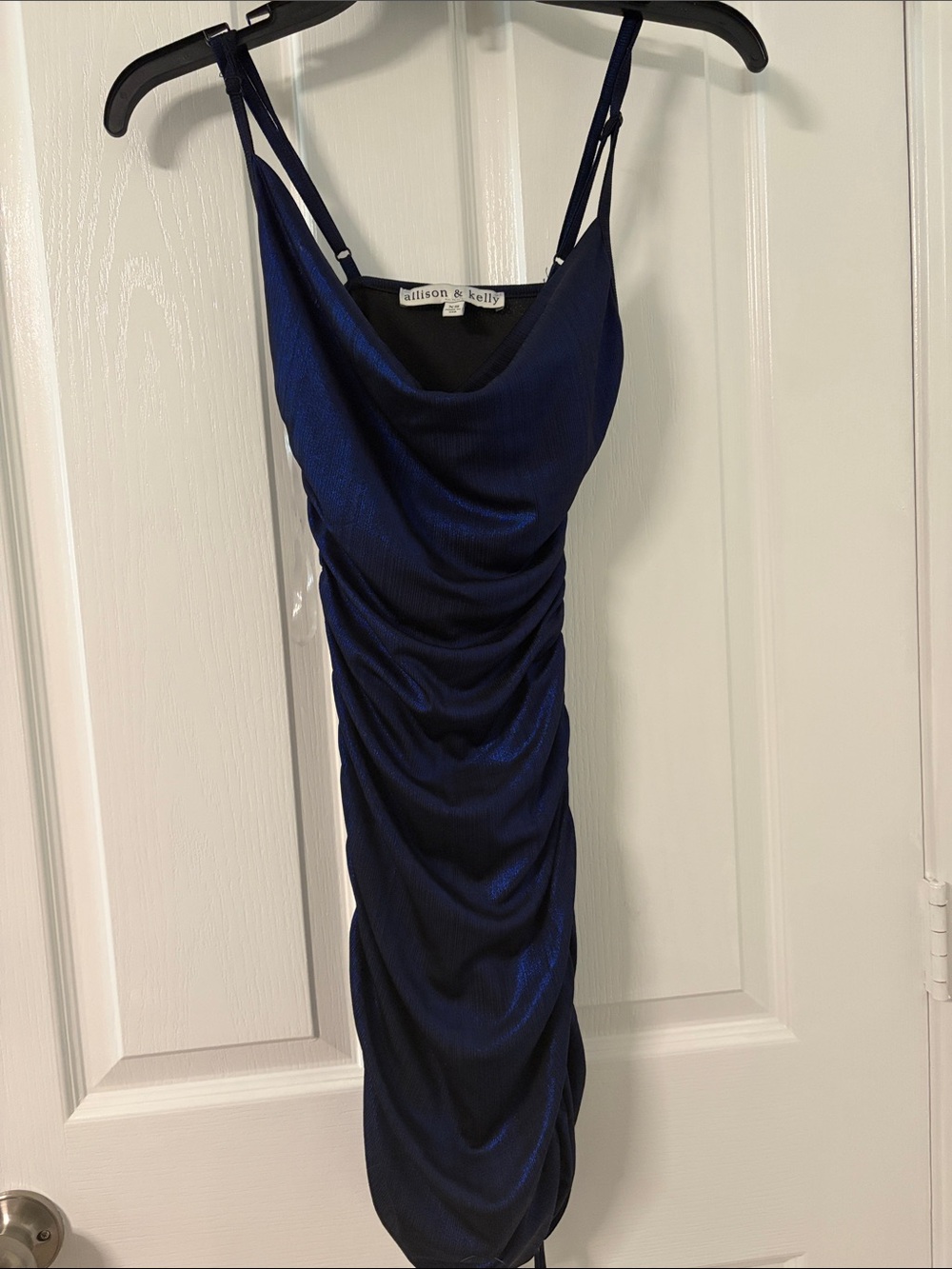 Allison & Kelly Navy Blue Ruched Slip Mini Homecoming Dress